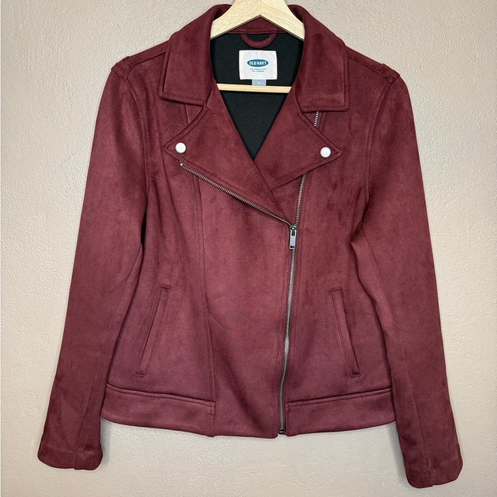 Old Navy Women's Faux-Suede Moto Jacket in Reddy or Not Size Medium Biker Boho